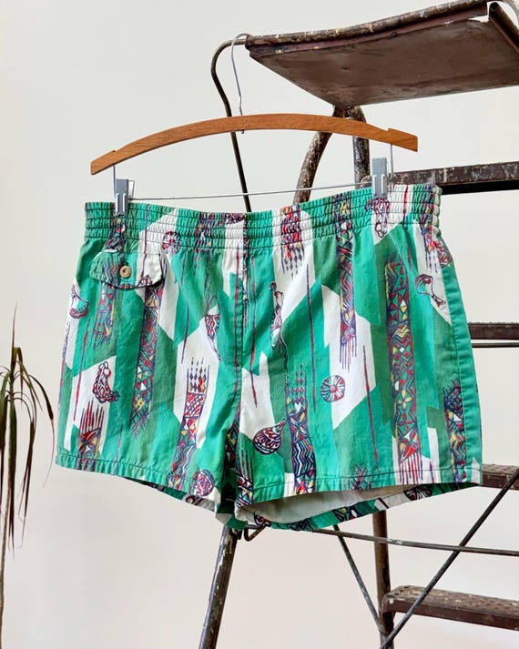 Vintage 1950s Hawaiian Midcentury Print Swim Trunk Shorts Malihini | medium