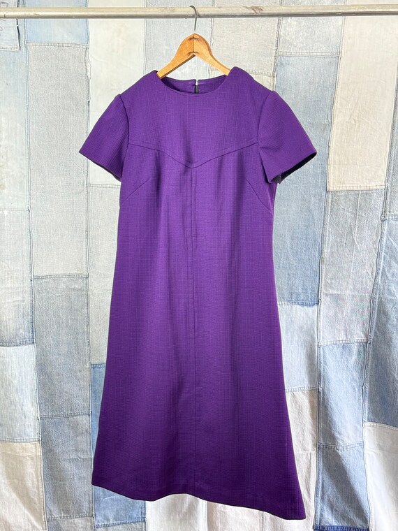 1960s Mod Purple Polyester Double Knit Dress