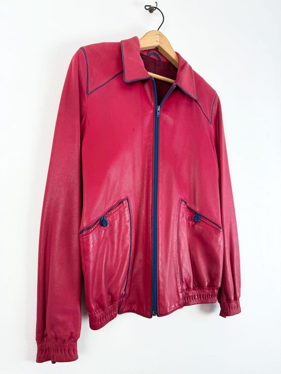 Vintage 1980s Charles Jourdan Paris Red Lambskin Leather Jacket | medium