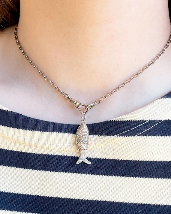 Vintage Sterling Silver Articulated Fish Charm Pendant