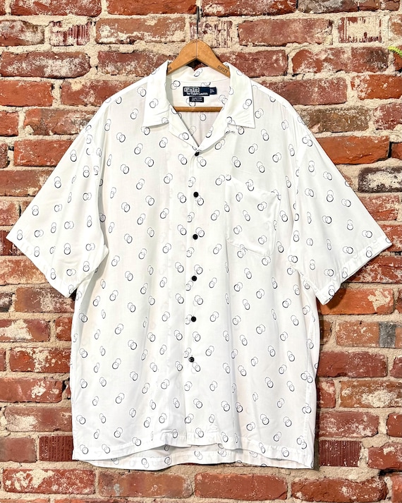 Vintage 90s Ralph Lauren Polo Water Ring Rayon Loop Collar Clayton Shirt | large