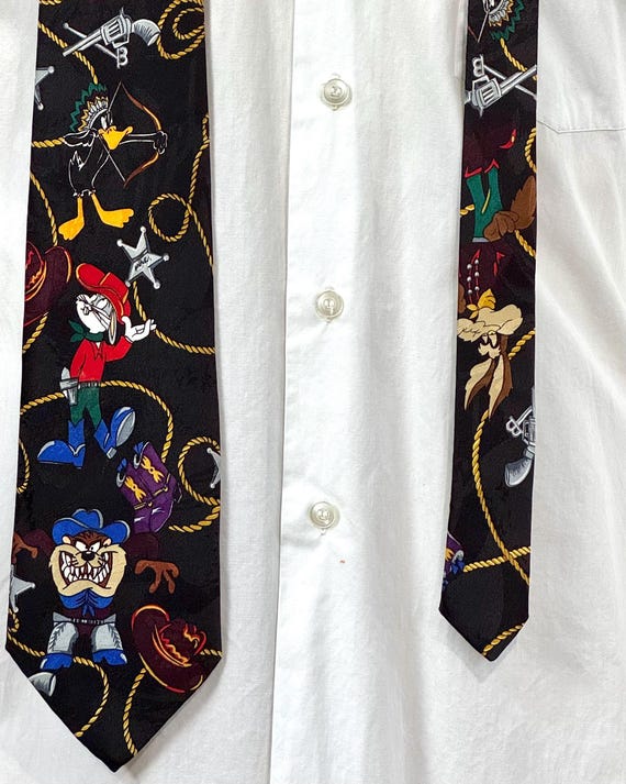 Vintage 90s Looney Tunes Western Cowboy Printed Necktie