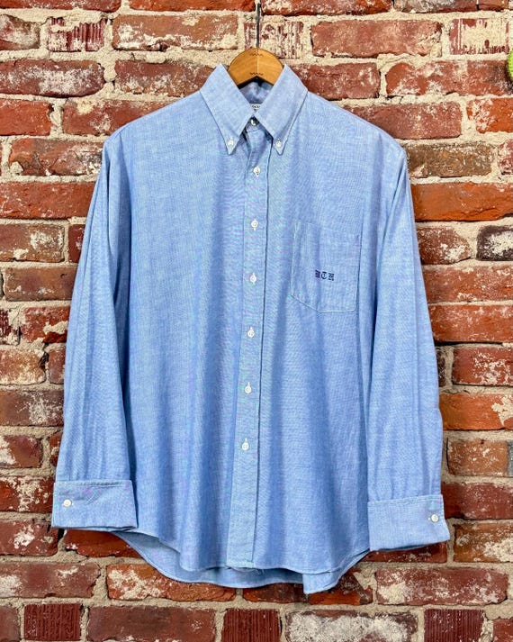 Vintage 1950s Blue Oxford Officer Shirt J Packard Shirtmakers | large