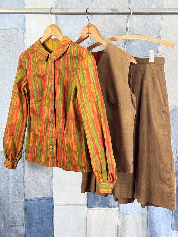 1960s Mod 3pc Reversible Shirt Vest Skirt Set