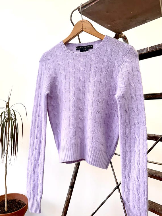 Vintage Ralph Lauren Cashmere Lavender Cable Knit Black Label | slim fit medium