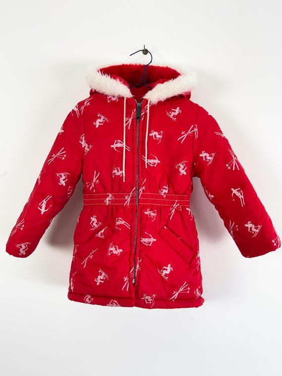 Vintage 1970s Skier Print Insulated Ski Jacket | childrens small