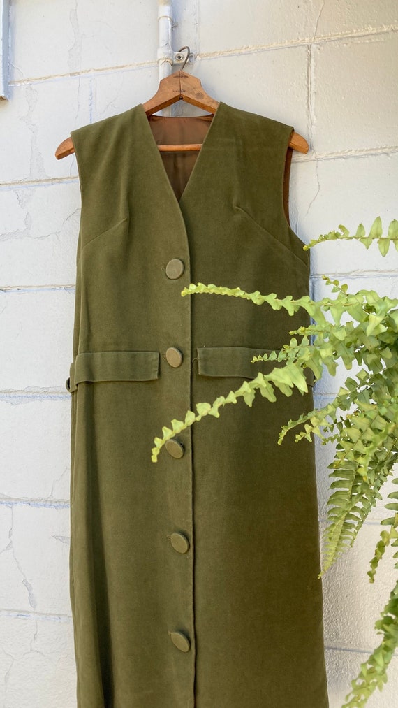 1960s Olive Velvet Button Shift Dress