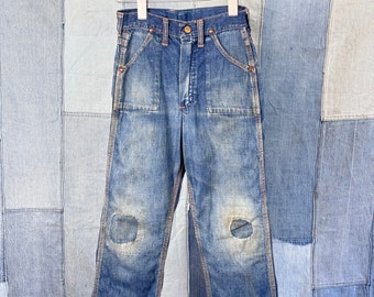 Vintage 1950s Childrens Patchwork Denim Jeans 7 8