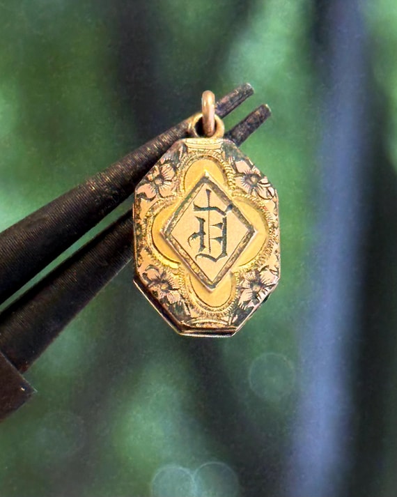 Antique Victorian Gold Filled D Initial Tiny Locket Charm Pendant