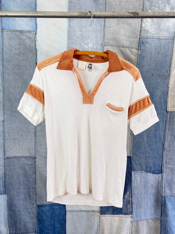 Vintage 1970s Terry Cloth Mens Polo Shirt Kenning… - image 1