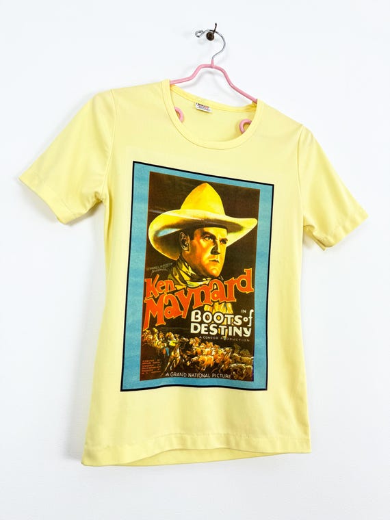 Vintage 1970s Western Film Poster Boots of Destiny Ken Maynard Graphic T Shirt