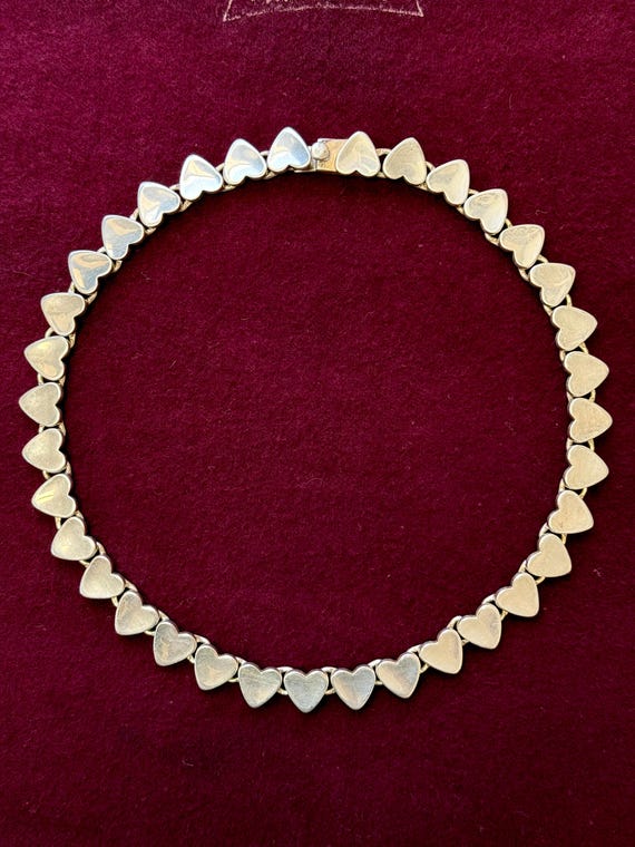 Vintage Taxco Sterling Silver Hearts Chain Link Box Clasp Choker Necklace 16”