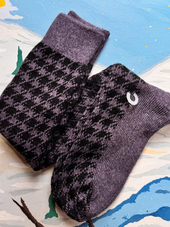 Vintage 1980s Houndstooth Knee High Socks made in USA | plum slate