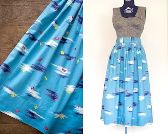 60s Zodiac | Novelty Print Skirt | Vintage Astrology | Cotton Skirt | womens xsmall