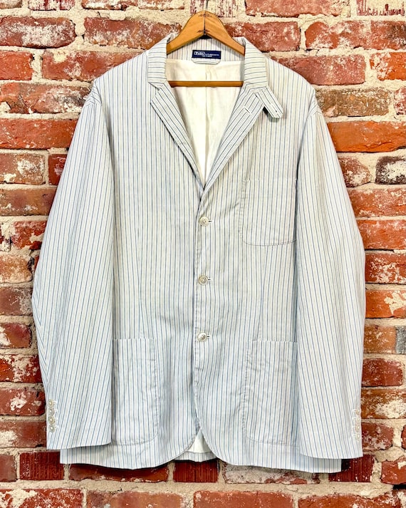 Vintage Ralph Lauren Polo Cotton Stripe Chin Strap Blazer Jacket xlarge