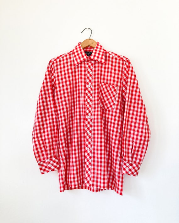 Pierre Clereau Shirt | 60s Red Gingham Shirt | 70… - image 3