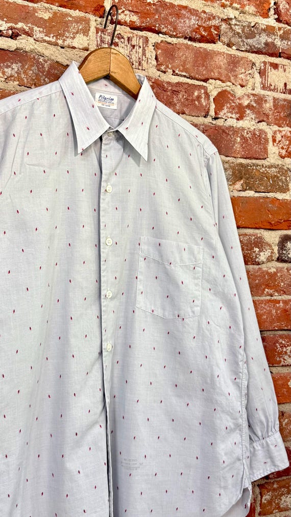 Vintage 1940s Red Diamond Dobby Woven Dress Shirt Pilgrim | medium