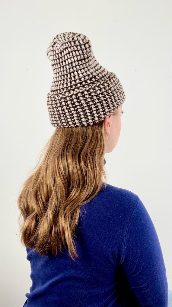 Vintage 1970s Chunky Knit Cap made in USA | cocoa