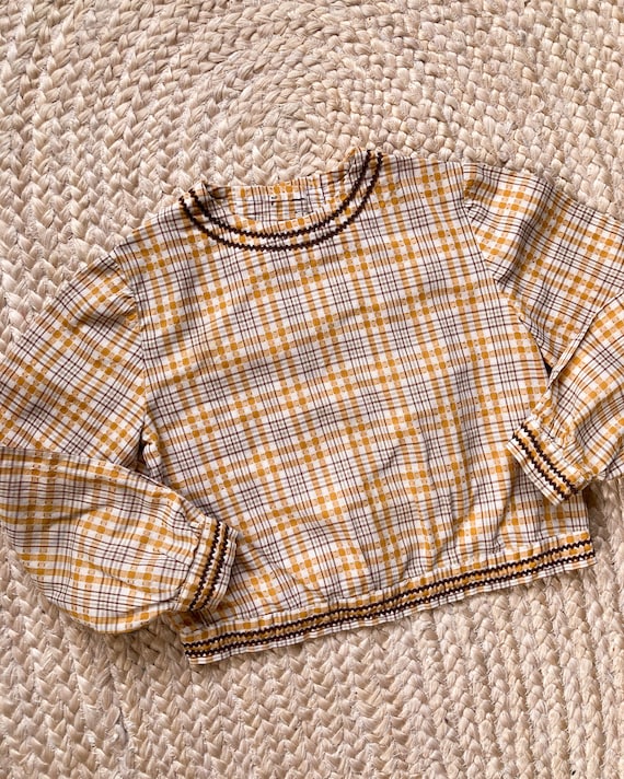 Vintage 1960s Prairie Blouse Woven Plaid Top