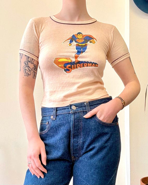 Vintage 1970s Superman Graphic Ringer Baby Tee | xsmall