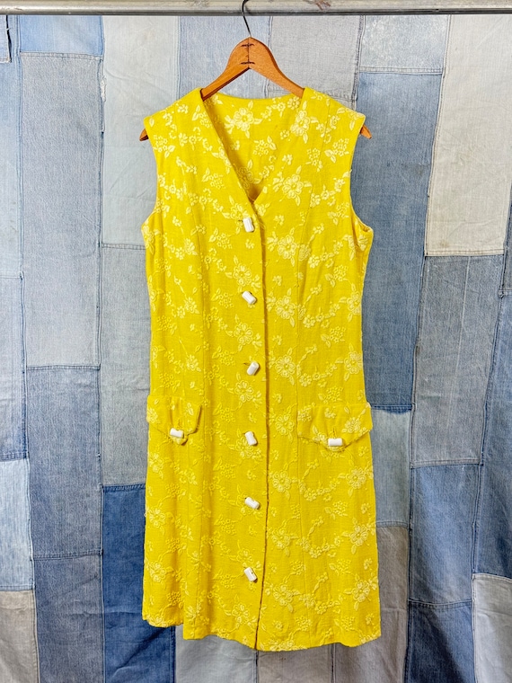 1960s Mod Embroidered Linen Shift Dress