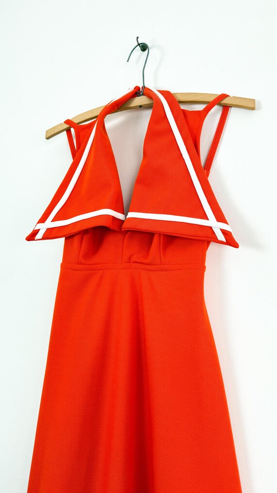 Vintage 1970s Orange Deco Collar Backless Maxi Dress Jack Hartley Miami | small