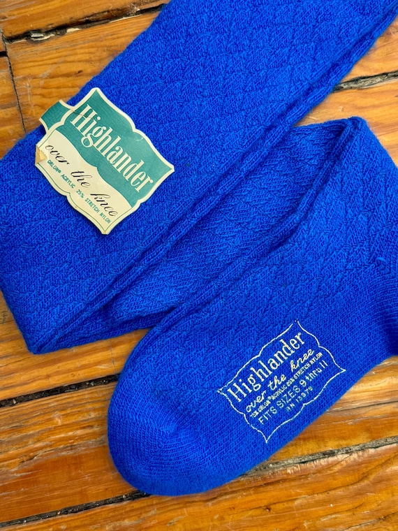 Vintage 1960s Over the Knee Socks Diamond Knit Pattern | cobalt blue