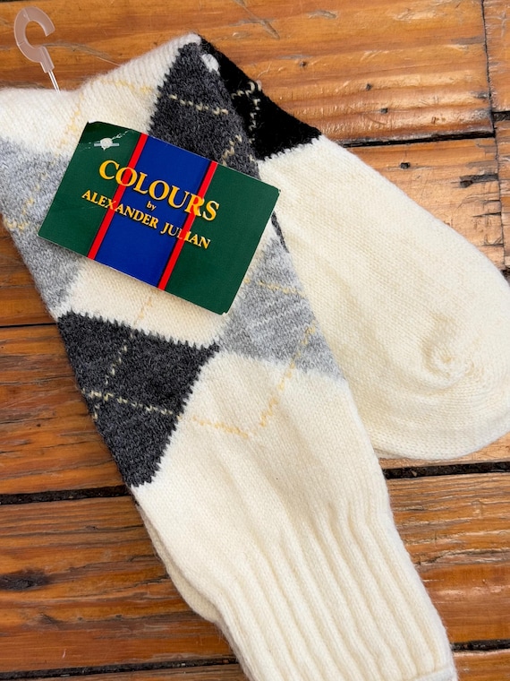 Vintage 1980s Wool Argyle Mens Trouser Socks made in USA | gray ivory