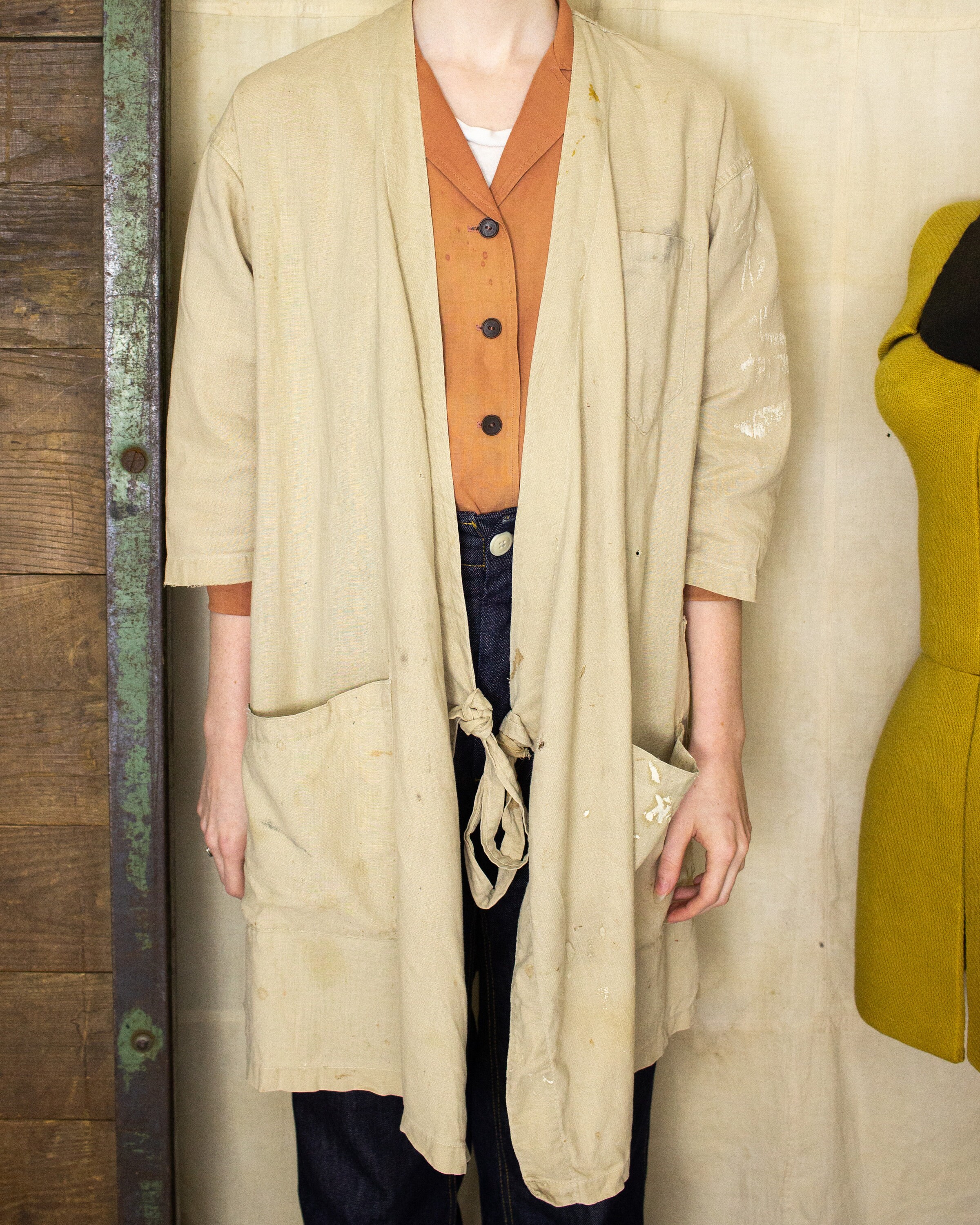 Butcher wrap lab coat 30s 40s linen work jacket linen lab Etsy