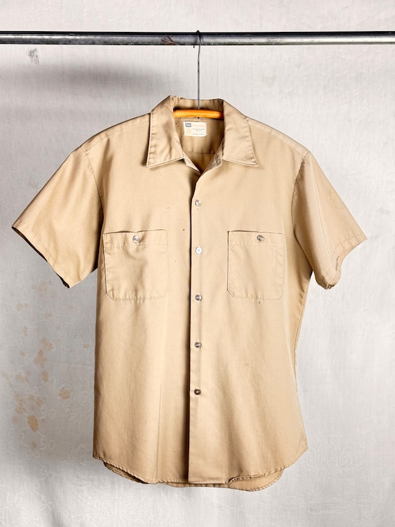 Vintage 1970s Sears Perma Prest Tan Work Shirt
