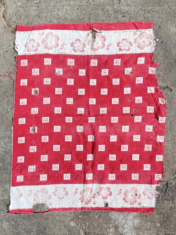 Antique 1900s Turkey Red Large Bandana Handkerchief Textile