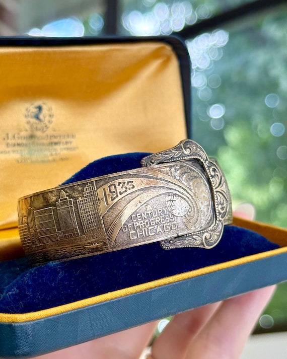 Antique 1930s Chicago Silver Plated Buckle Cuff Bracelet