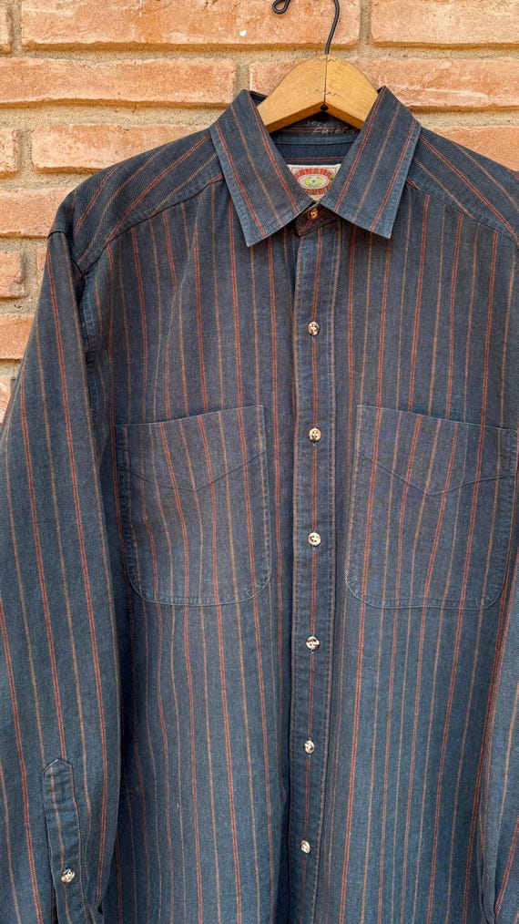 Vintage 1980s Banana Republic Teal Clay Stripe Twill Shirt | mens large