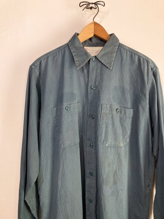 1950s Herringbone Twill Long Sleeve Work Shirt