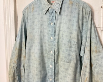 Distressed 1930s 40s Cotton Popover Shirt