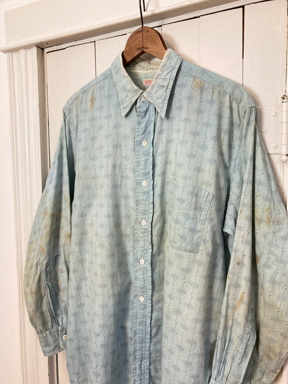 Distressed 1930s 40s Cotton Popover Shirt - image 1