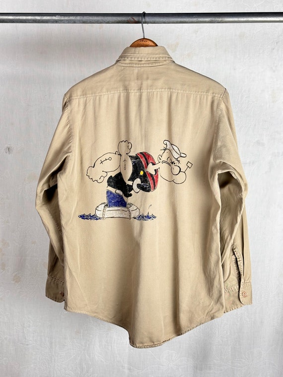 Vintage 1970s Popeye Hand Drawn Khaki Twill Shirt