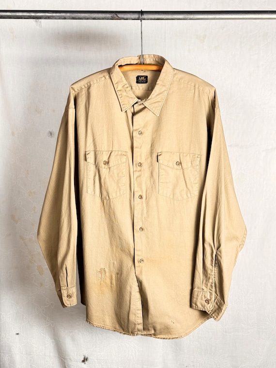 Vintage 1950s 60s LEE Sanforized Patchwork Twill Work Shirt Vintage 1950s 60s LEE Sanforized Patchwork Twill Work Shirt