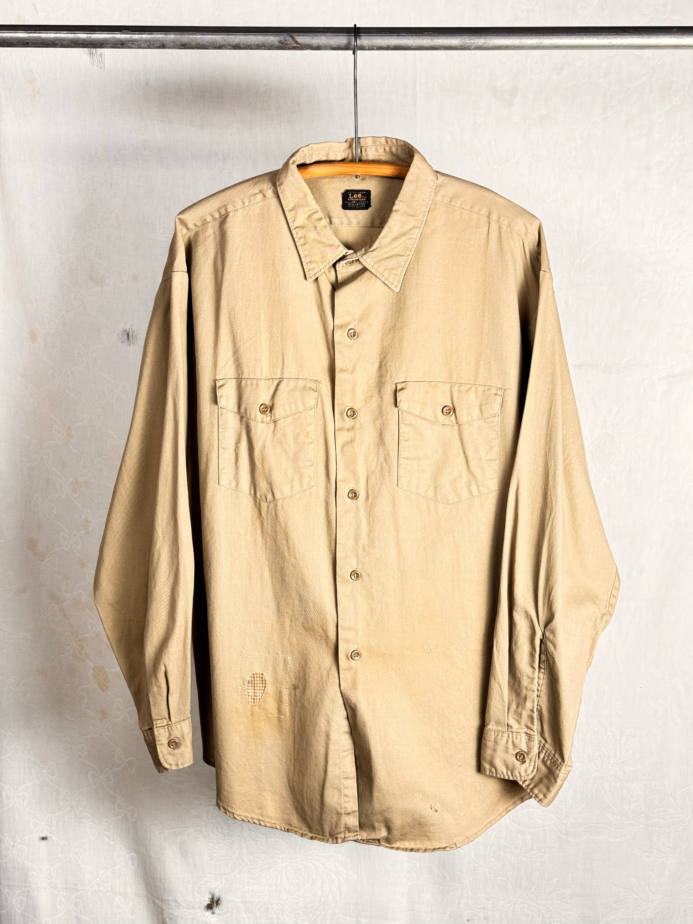 Vintage 1950s 60s LEE Sanforized Patchwork Twill Work Shirt Vintage 1950s 60s LEE Sanforized Patchwork Twill Work Shirt