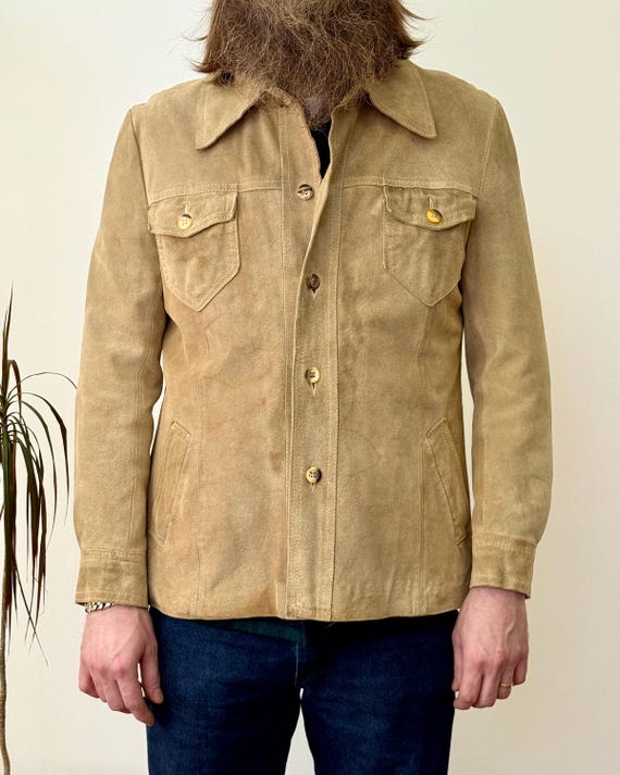 Vintage 1970s Rough Suede Leather Shirt Jacket | mens large