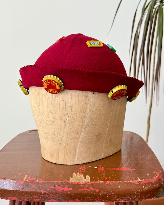 Vintage 1940s Royal Cola Bottle Cap Felt Whoopee Hat | maroon red