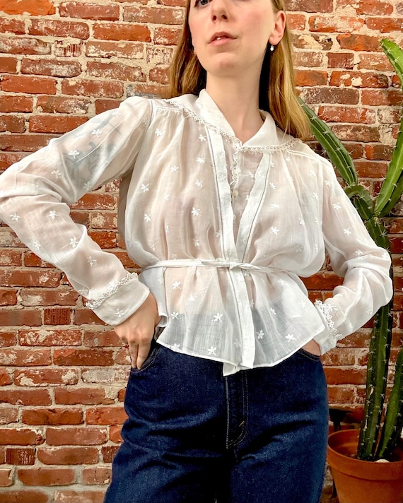 Antique Edwardian Sailor Collar Sheer White Blouse | xsmall small