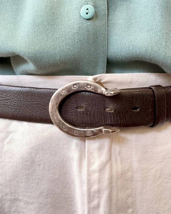 Vintage 1950s Sterling Silver Horseshoe Western Belt Buckle