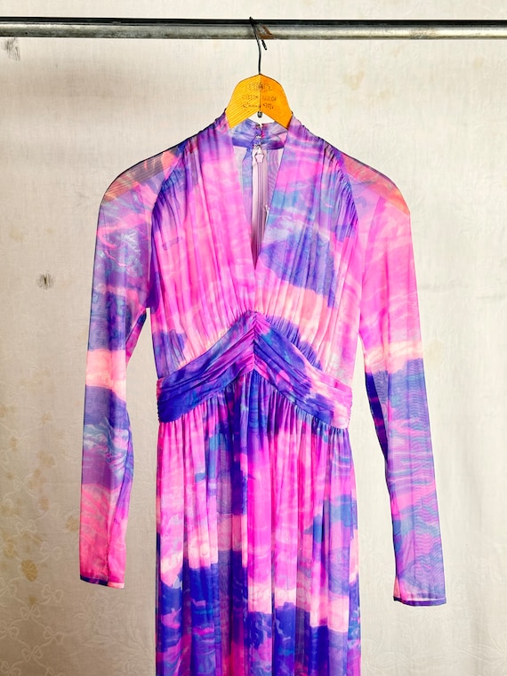 Vintage 1970s Sheer Nylon Cotton Candy Dress Robert David Morton