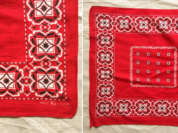 Vintage Red Bandana | Elephant Trunk Down | 40s 50