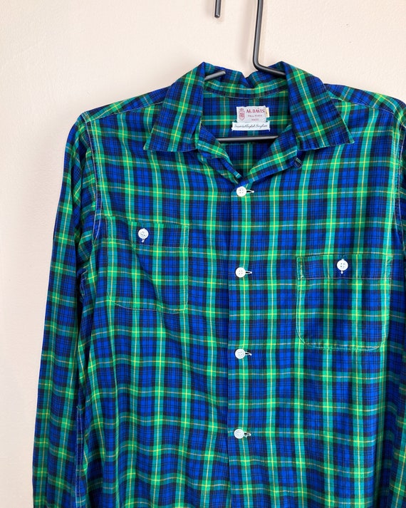 1950s Plaid Cotton Loop Collar Shirt