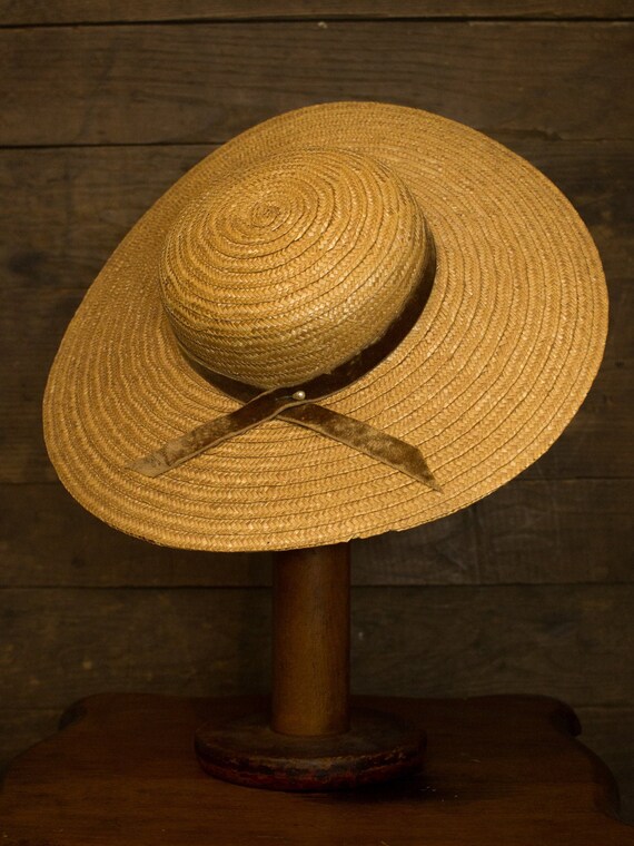 Vintage Cartwheel Hat | 50s Sun Hat | Womens Straw