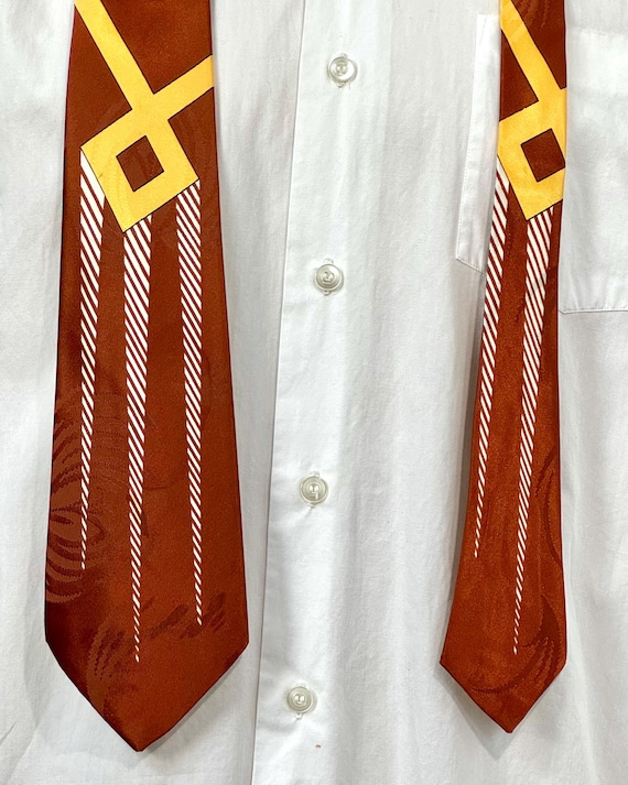 Vintage 1940s Deco Modernist Satin Acetate Brocade Printed Necktie