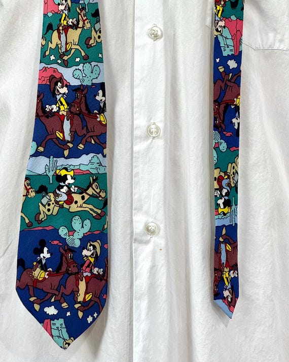 Vintage 90s Disney Wild West Mickey Printed Silk Necktie