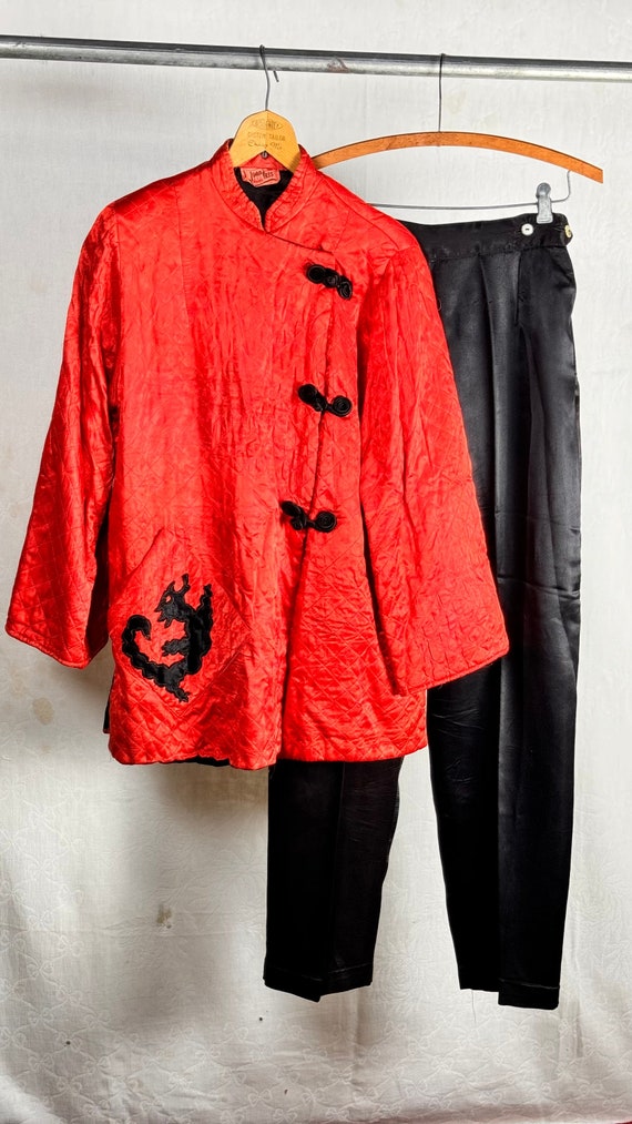 Vintage 1950s Satin Dragon Asian Inspired Lounge Set Joan Iris